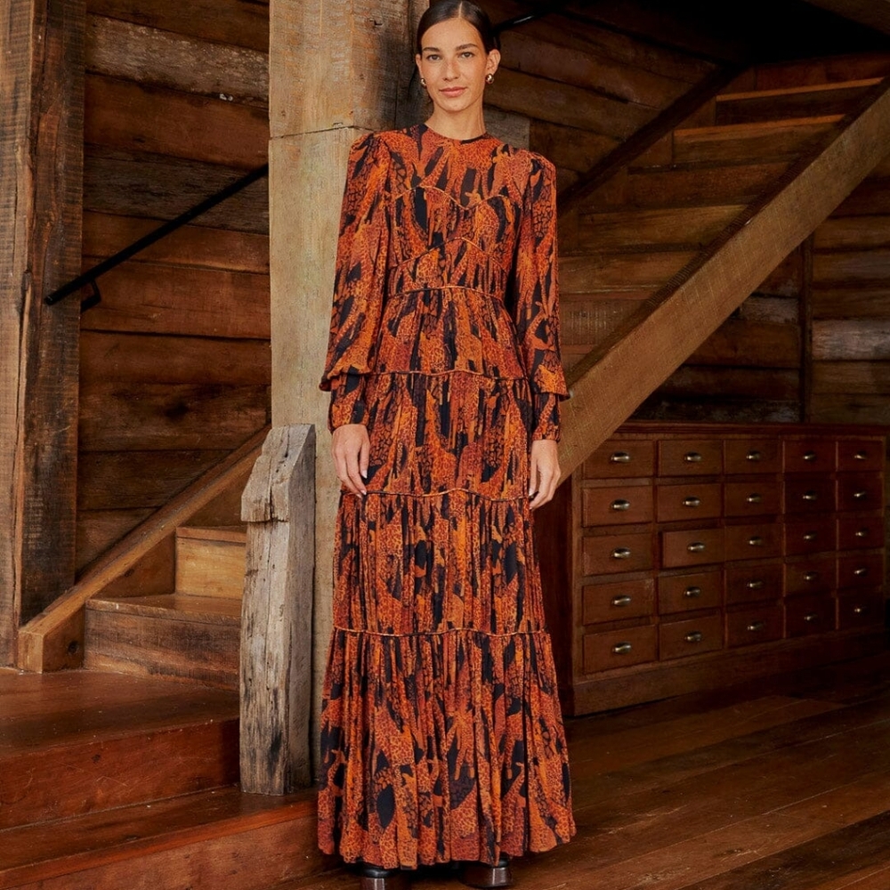 FARM Rio | $330 Giraffe Print Puff Sleeve Maxi Dress - Picture 15 of 16